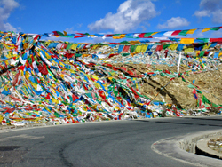 Prayer flags along the Friendship Highway