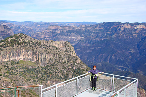 Sandy Scott at an overlook in Copper Canyon. Photo by Harry Scott