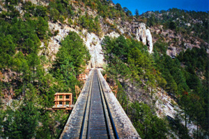 Across one of the many bridges