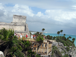 Side view of El Castillo (The Castle) and the Caribbean Sea.