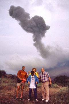 California Native tour group poses by Costa Rica's Arenal Volcano