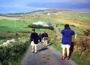Walking through the beautiful Irish countryside.