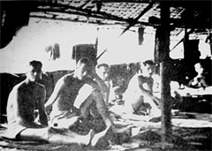 Allied war prisoners in barracks at Kanchanaburi, Thailand Allied war prisoners in barracks at Kanchanaburi, Thailand