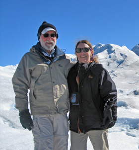 Lee and Ellen on Patagonia's Perito Moreno Glacier. Lee and Ellen on Patagonia's Perito Moreno Glacier.