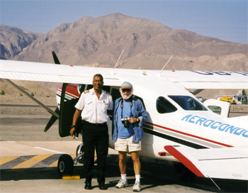 California Native founder, Lee Klein, and Peruvian pilot return from another flight over the ancient Nazca lines.