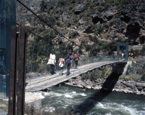 Foot bridge over the Urubamba River is the start of the Inca Trail.