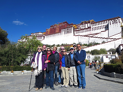 California Native’s Lee & Ellen Klein in a group standing in front of the Potala Palace. California Native’s Lee & Ellen Klein in a group standing in front of the Potala Palace.