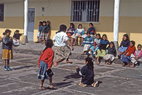 Young Tarahumara girls play at school in Mexico's Copper Canyon.