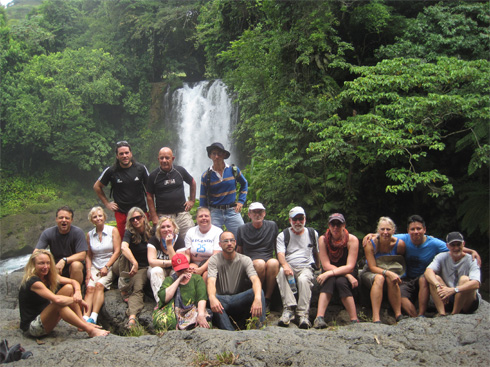 California Native's Lee Klein with group at waterfall in Los Tuxtlas.