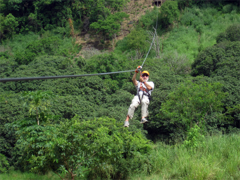 California Native founder Lee Klein on zip-line over rain forest in Veracruz, Mexico